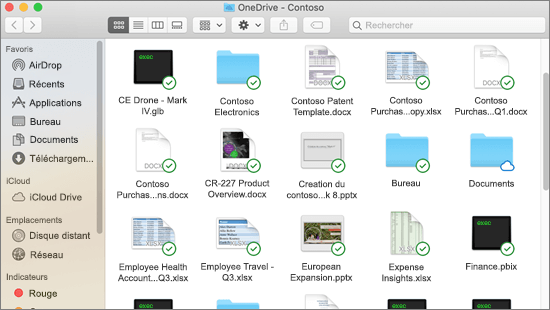 Capture d’écran de l’intégration du Finder sur Mac avec des superpositions de synchronisations pour les fichiers synchronisés