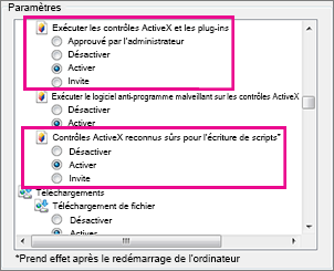 Autoriser le chargement et l’exécution des contrôles ActiveX dans Internet Explorer