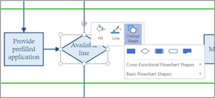 Affiche le menu Modifier la forme dans Visio