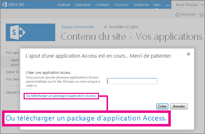 Télécharger un package d’application Access dans la page Ajouter une application sur un site SharePoint