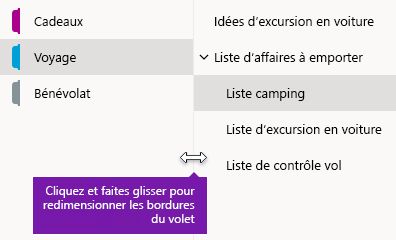 Redimensionner les volets de navigation dans OneNote pour Windows 10