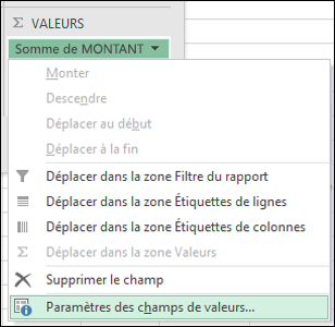 Excel - Boîte de dialogue Paramètres des champs de valeurs