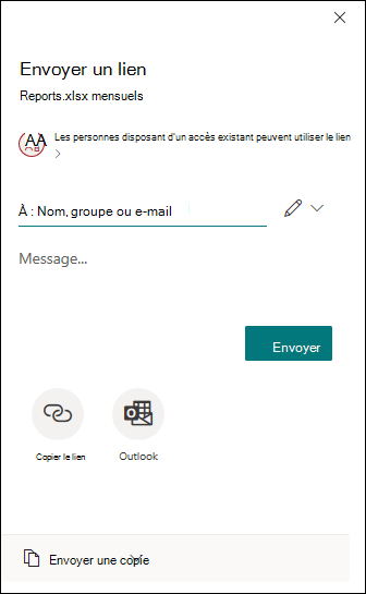 Boîte de dialogue Partager Excel