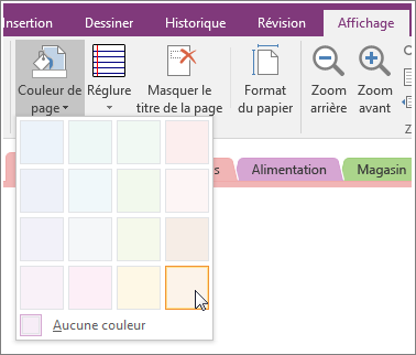 Screenshot of the Page Color button in OneNote 2016.