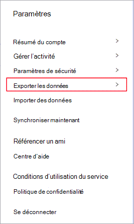 Menu des paramètres de Dashlane avec l’option Exporter les données mise en surbrillance.