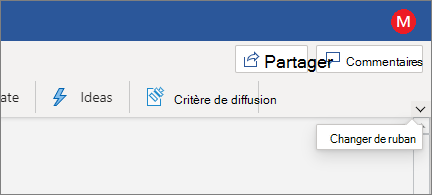 Ruban moderne avec le contrôle Changer de ruban mis en surbrillance