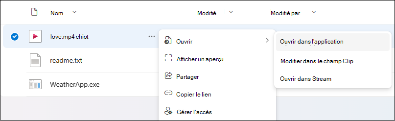 Utiliser ouvrir dans l’application pour ouvrir le fichier dans un fichier de bureau