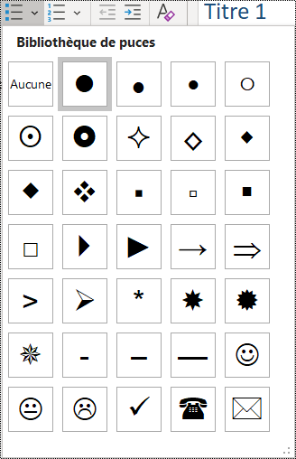 Capture d’écran de la sélection de l’élément de liste à puces dans le menu Accueil.