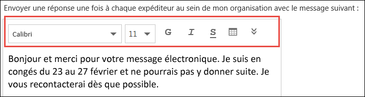 Message Réponses automatiques dans Outlook sur le web