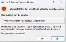 Avis de sécurité Outlook