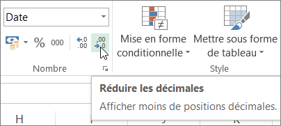 Bouton Réduire les décimales