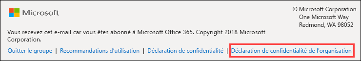 Pied de page du message de bienvenue invité groupes Office 365