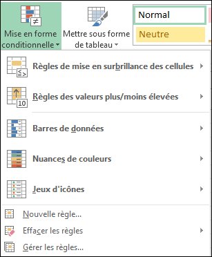 Menu Mise en forme conditionnelle avec l’option Gérer les règles en surbrillance