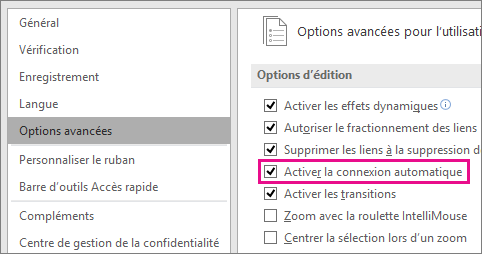 Activez ou désactivez l’option Activer la connexion automatique afin d’activer ou de désactiver la fonctionnalité Connexion automatique pour tous les diagrammes et dessins.