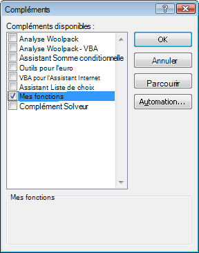 Boîte de dialogue Compléments