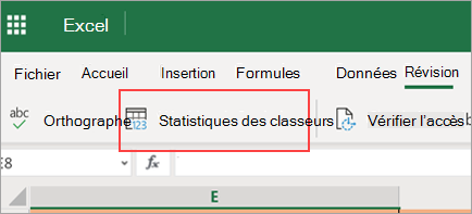 Option de menu Afficher les statistiques du classeur