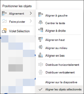 Menu Aligner dans PowerPoint pour le web.