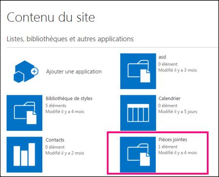 Page Contenu du site sur un site simple dans SharePoint Online, avec la vignette Éléments de site mise en évidence