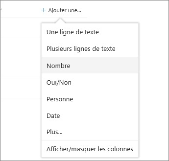 Cliquez sur Ajouter une colonne, puis sélectionnez-la dans la liste