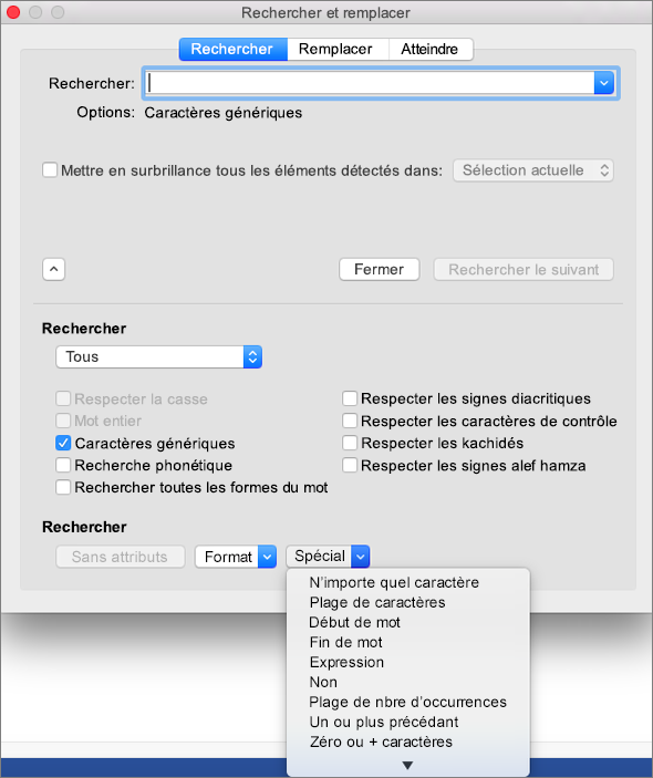 Utiliser des caractères génériques dans la boîte de dialogue Rechercher et remplacer