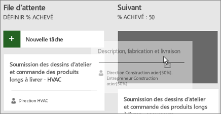 Capture d’écran du déplacement d’une tâche entre deux colonnes du tableau de tâches