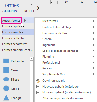 Cliquez sur Autres formes pour afficher un menu de catégories.