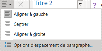 Capture d’écran des options d’espacement de paragraphe dans le menu Accueil.