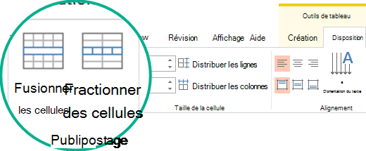 Fusionner ou fractionner des cellules de tableau