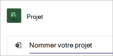 Capture d’écran de la boîte de dialogue Projet dans Teams, nommant un nouveau projet