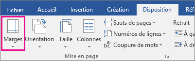 L’option Marges est en surbrillance dans l’onglet Disposition.