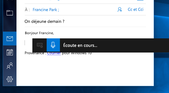 Barre d'outils de dictée dans Windows