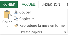 Boutons Copier et Coller dans l’onglet Accueil