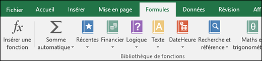 Onglet Formules Excel dans le ruban