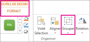 Bouton Grouper sous l’onglet Outils de dessin - Format