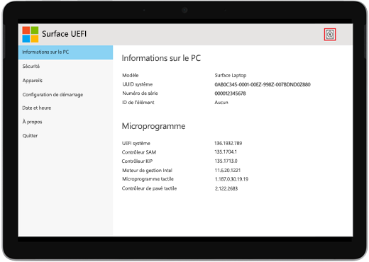 Écran d'erreur de démarrage UEFI en surface