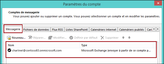 Type de compte dans Outlook