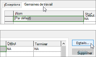 Onglet Semaines de travail