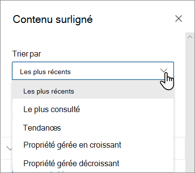 Options Trier par pour le composant WebPart Contenu en surbrillance dans l’expérience SharePoint moderne