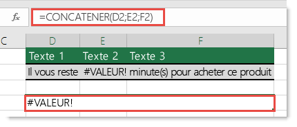 Erreur #VALEUR! dans la fonction CONCATENER