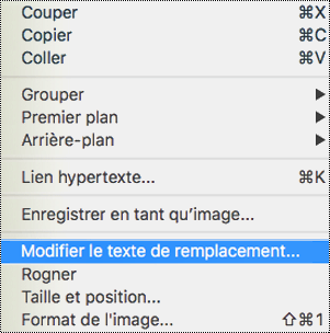 Option Modifier le texte de remplacement du menu contextuel de PowerPoint pour Mac