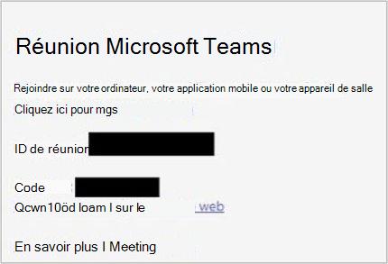 Invitation à la réunion avec ID de réunion et code secret.