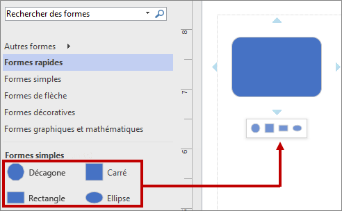 Mini-barre d'outils contenant les formes de base par défaut