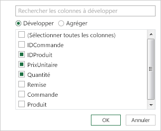 Sélectionner le nom des colonnes