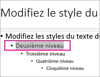 Mise en page du masque des diapositives avec l’option texte sélectionnée