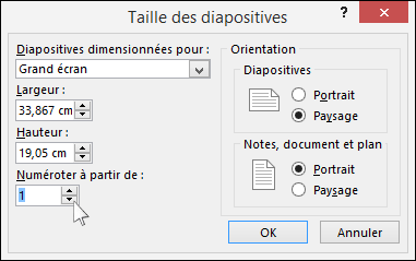 affiche la boîte de dialogue taille des diapositives dans powerpoint