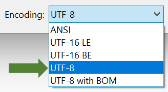 UTF-8 dans la liste déroulante Encodage du Bloc-notes.