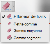 Sur mac, PowerPoint pour Office 365 dispose de quatre gommes pour l’entrée manuscrite numérique.