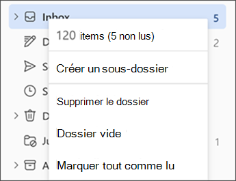 Capture d’écran montrant le menu lorsque vous cliquez avec le bouton droit sur un dossier