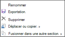 Section OneNote for Windows 2016 : cliquez avec le bouton droit de la souris sur les éléments du menu, y compris Déplacer ou Copier