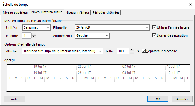 Timescale dialog box